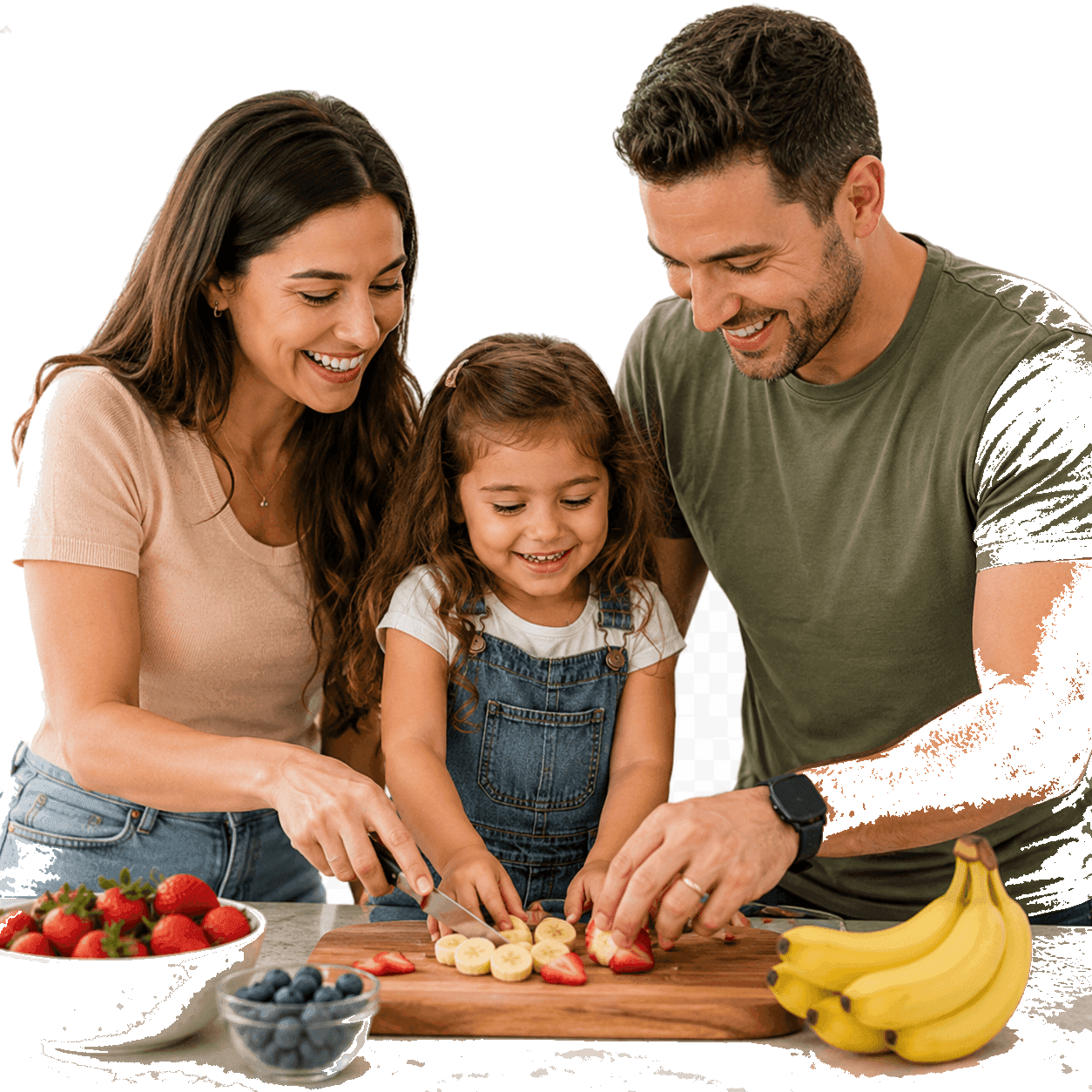 A family preparing fresh fruit together in the kitchen